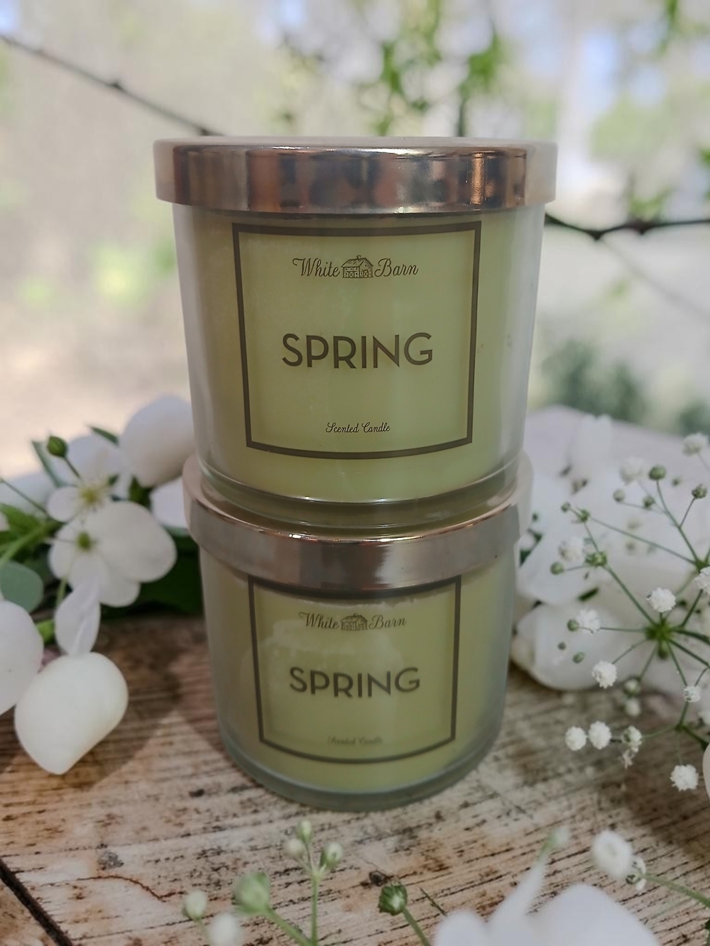 White Barn SPRING Candle Duo - Light Green with Rose Gold Lids